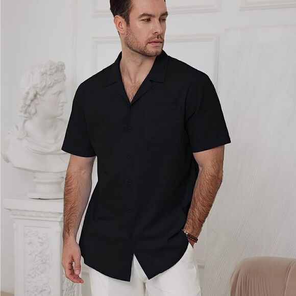 Men’s Linen Button Down Shirt - Picture 3 of 4